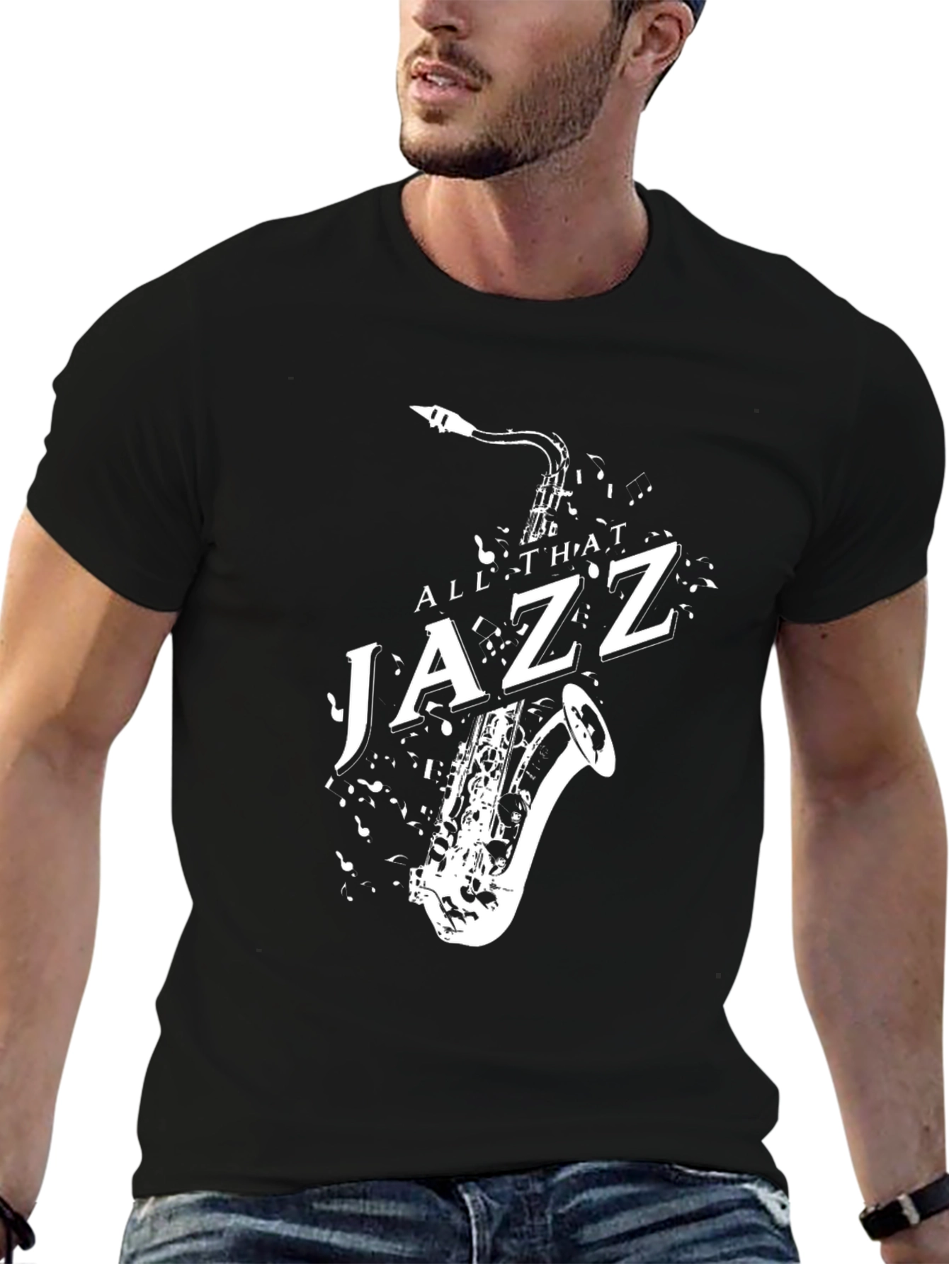 Black All That Jazz Saxophone Graphic T-Shirt view 6