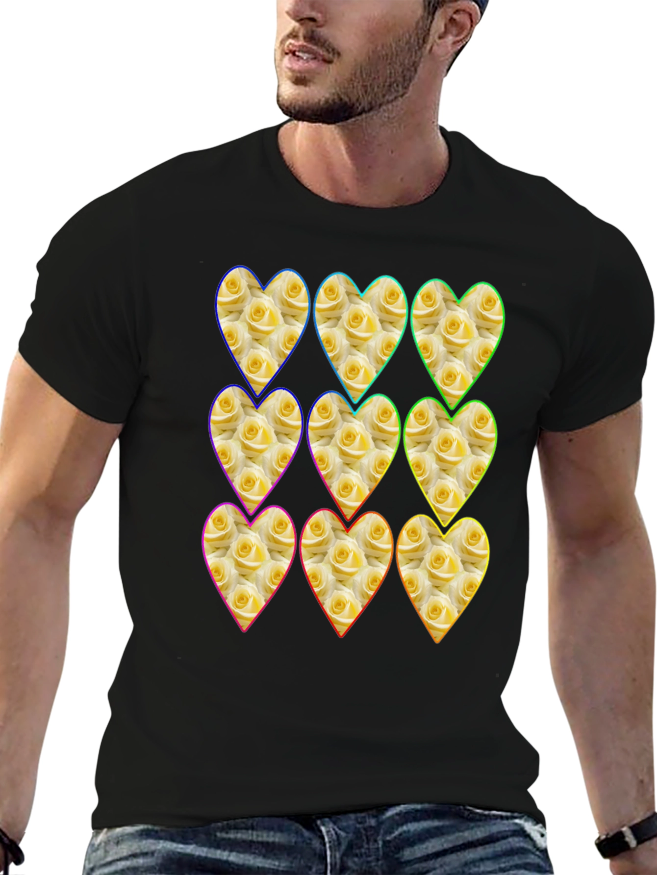 Black Floral Heart Pattern Graphic Tee view 6
