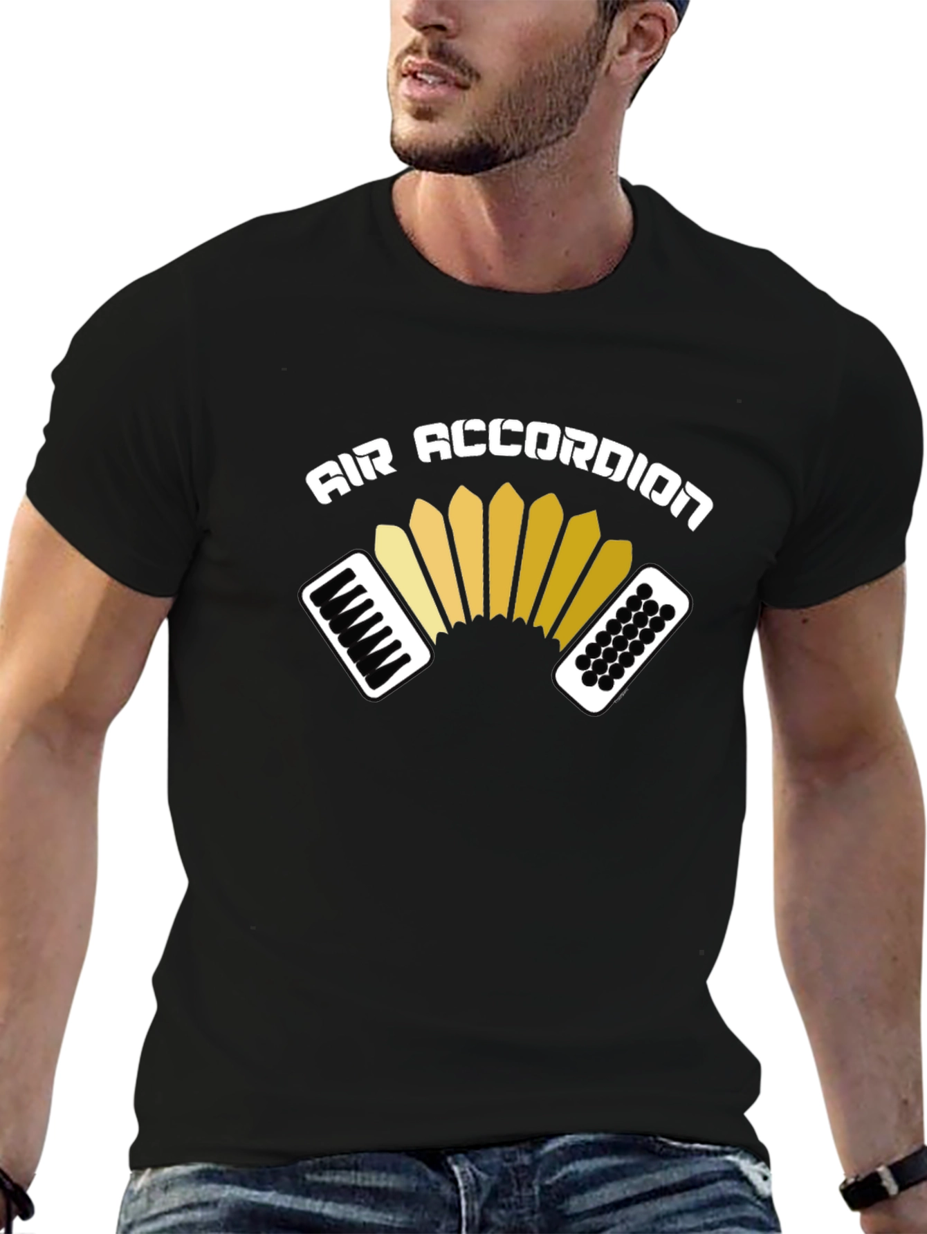 Black Air Accordion Black T-Shirt - Musical Humor Tee view 6