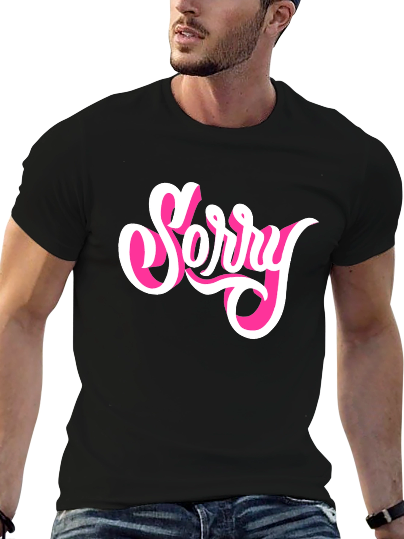 Black Sorry Graphic Tee - Black Cotton Blend view 6