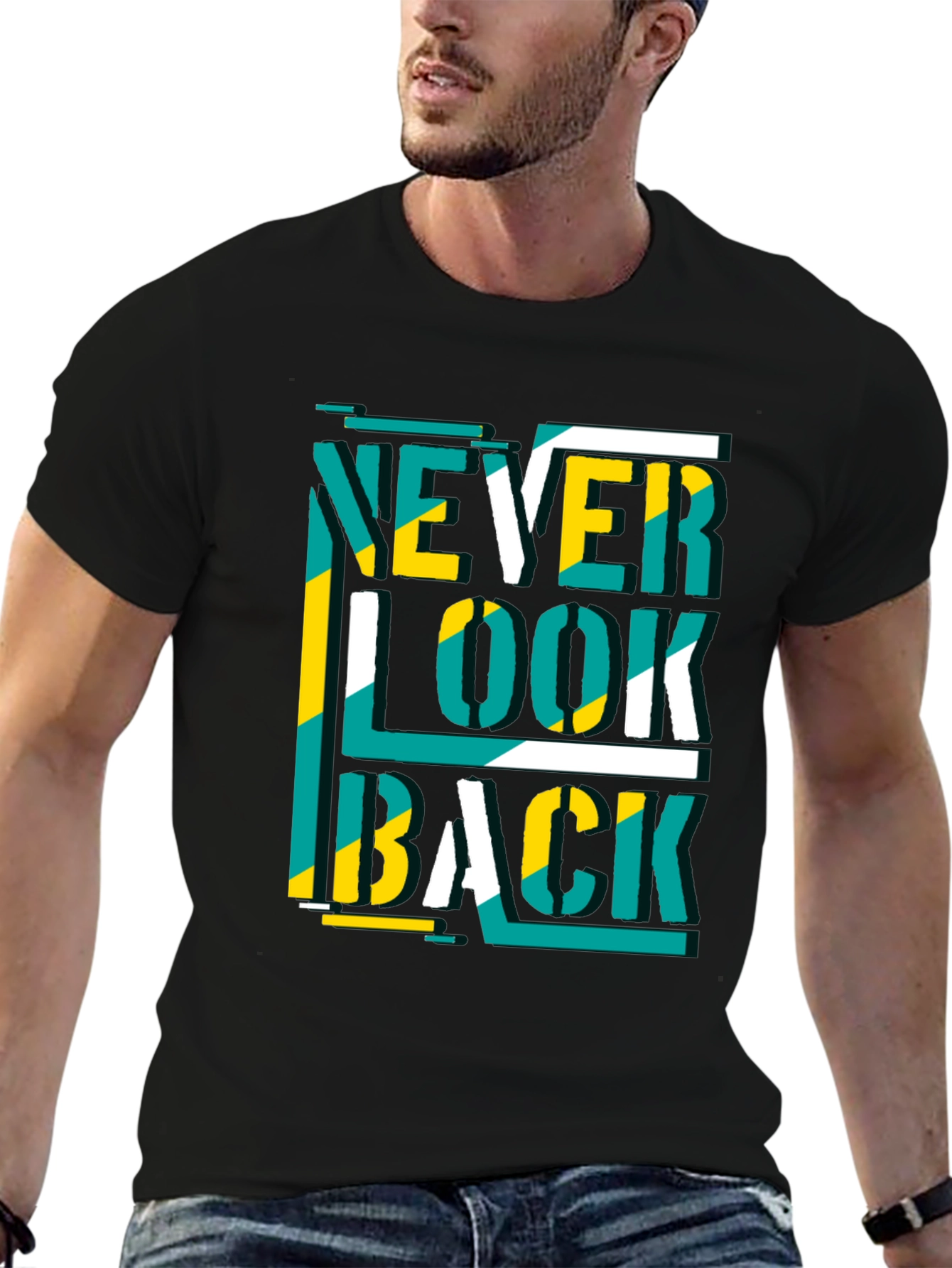 Black Never Look Back Graphic Print Black Tee view 6