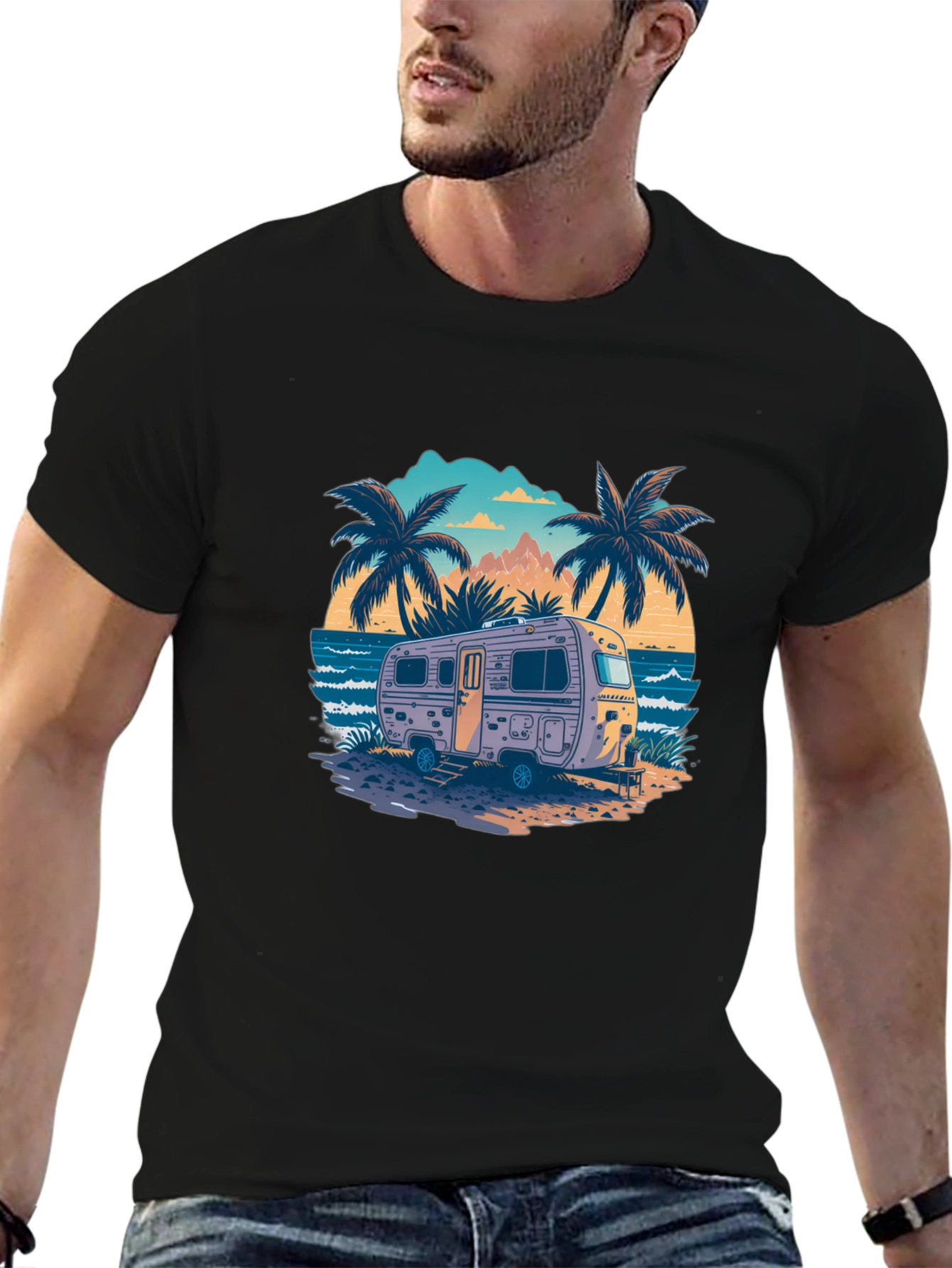 Black Beach Camping RV T-Shirt - Vacation Vibes view 6
