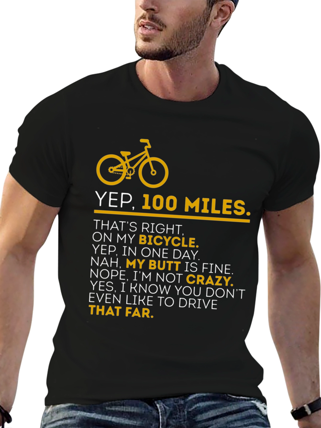 Black Yep 100 Miles Bicycle T-Shirt view 6