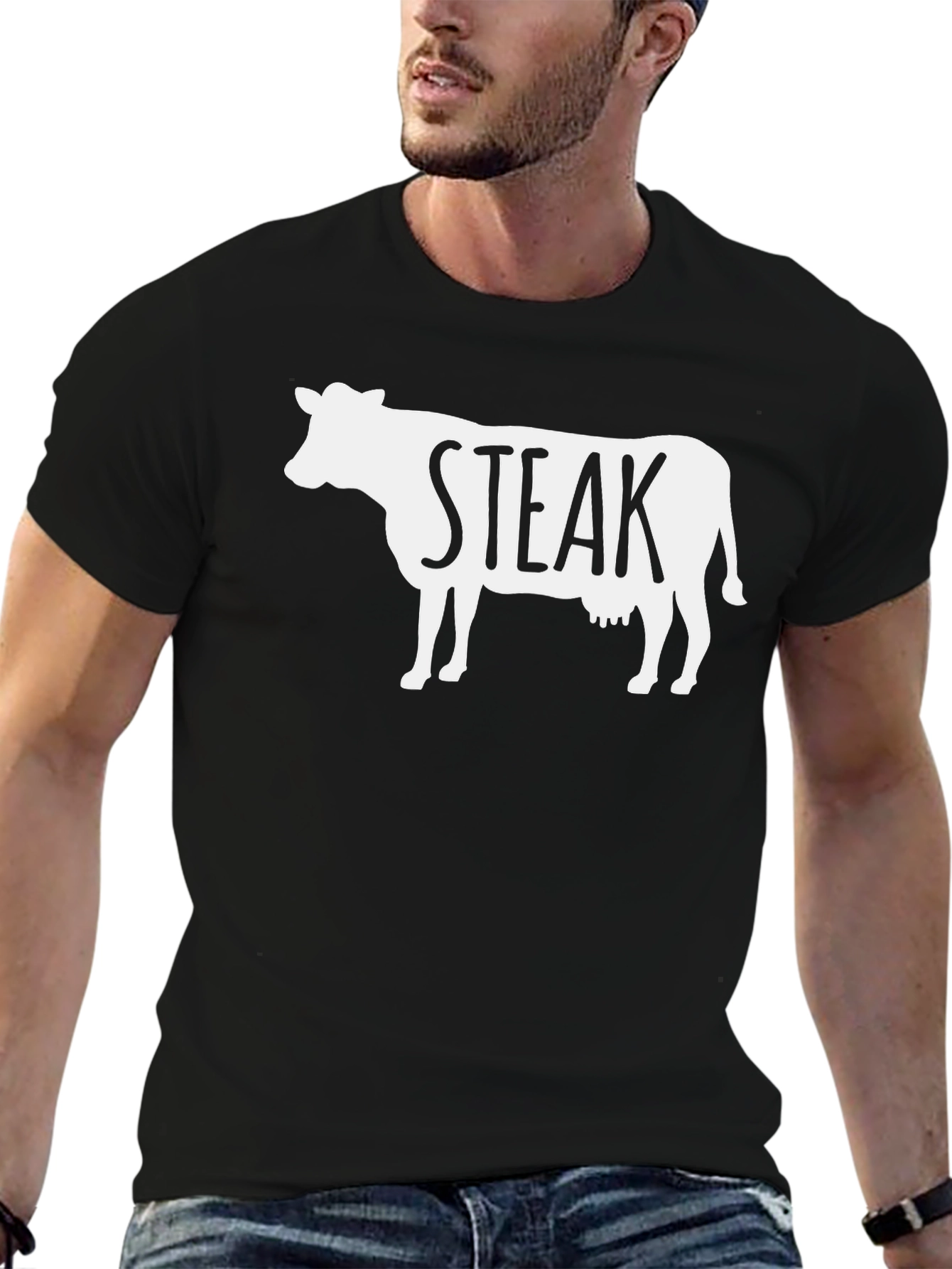 Black Steak Cow Graphic T-Shirt - Funny Meat Lover Tee view 6