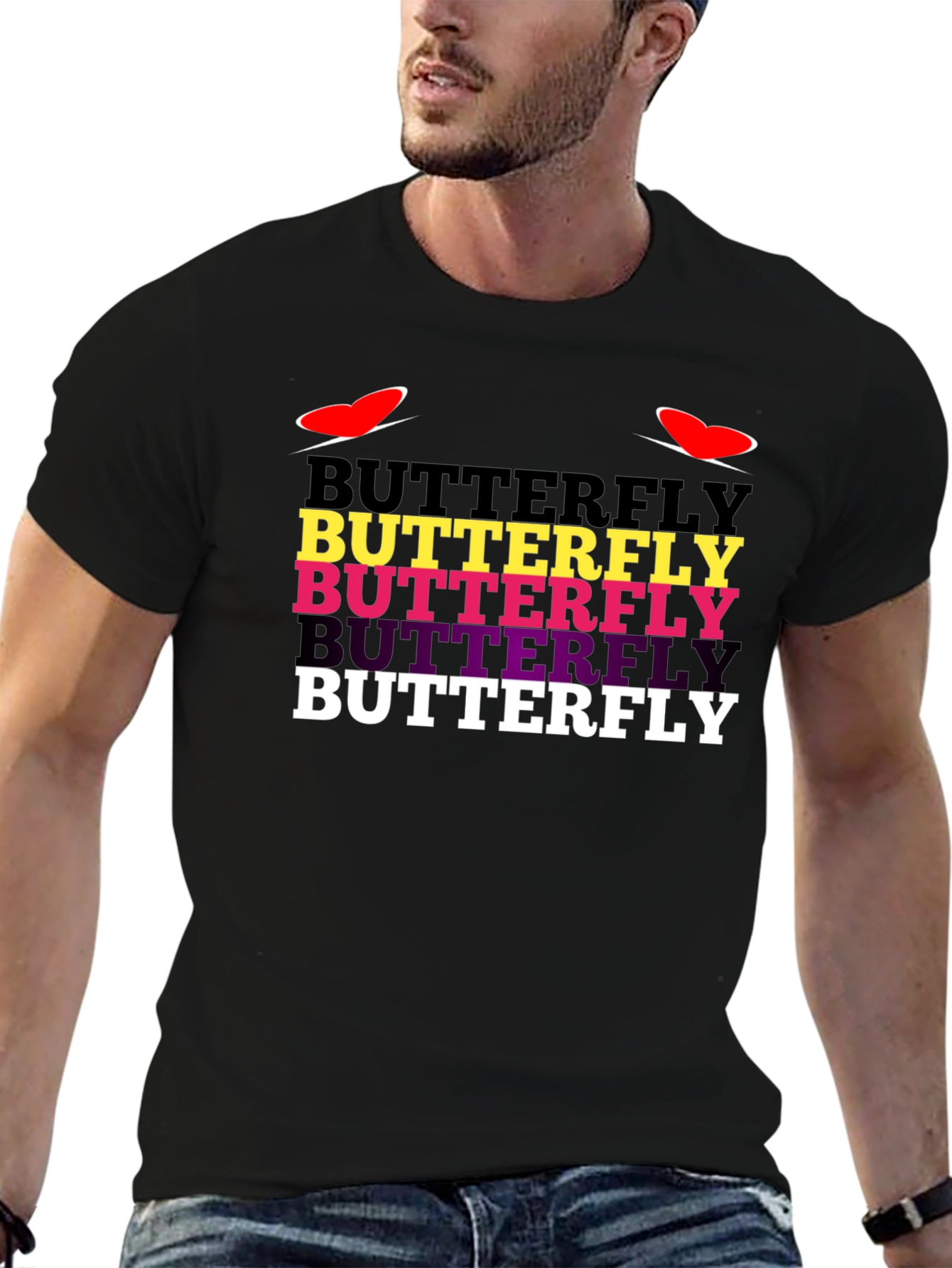 Black Butterfly Text Graphic Tee - Trendy Casual T-Shirt view 6