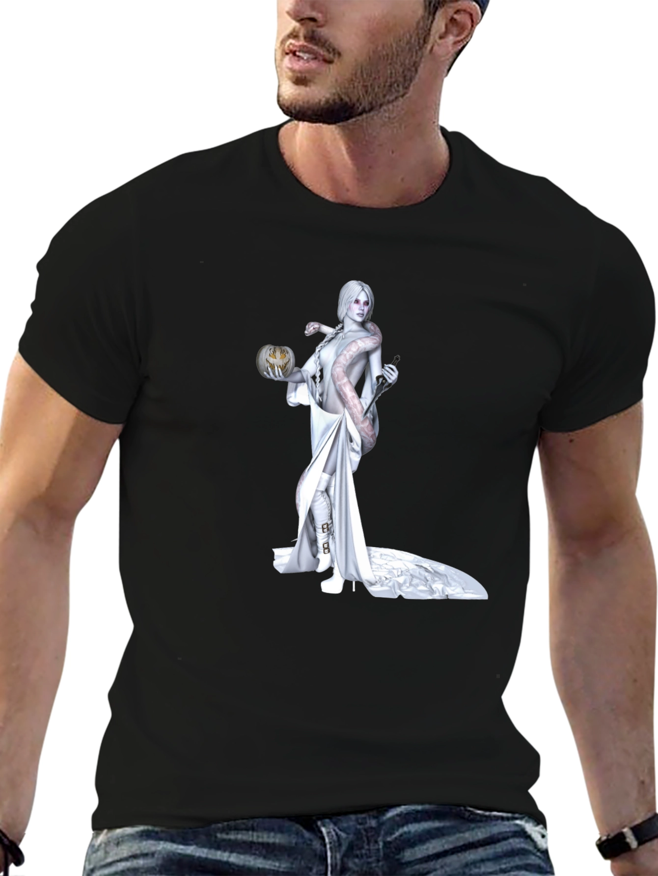 Black Halloween Snake Woman Graphic Tee view 6