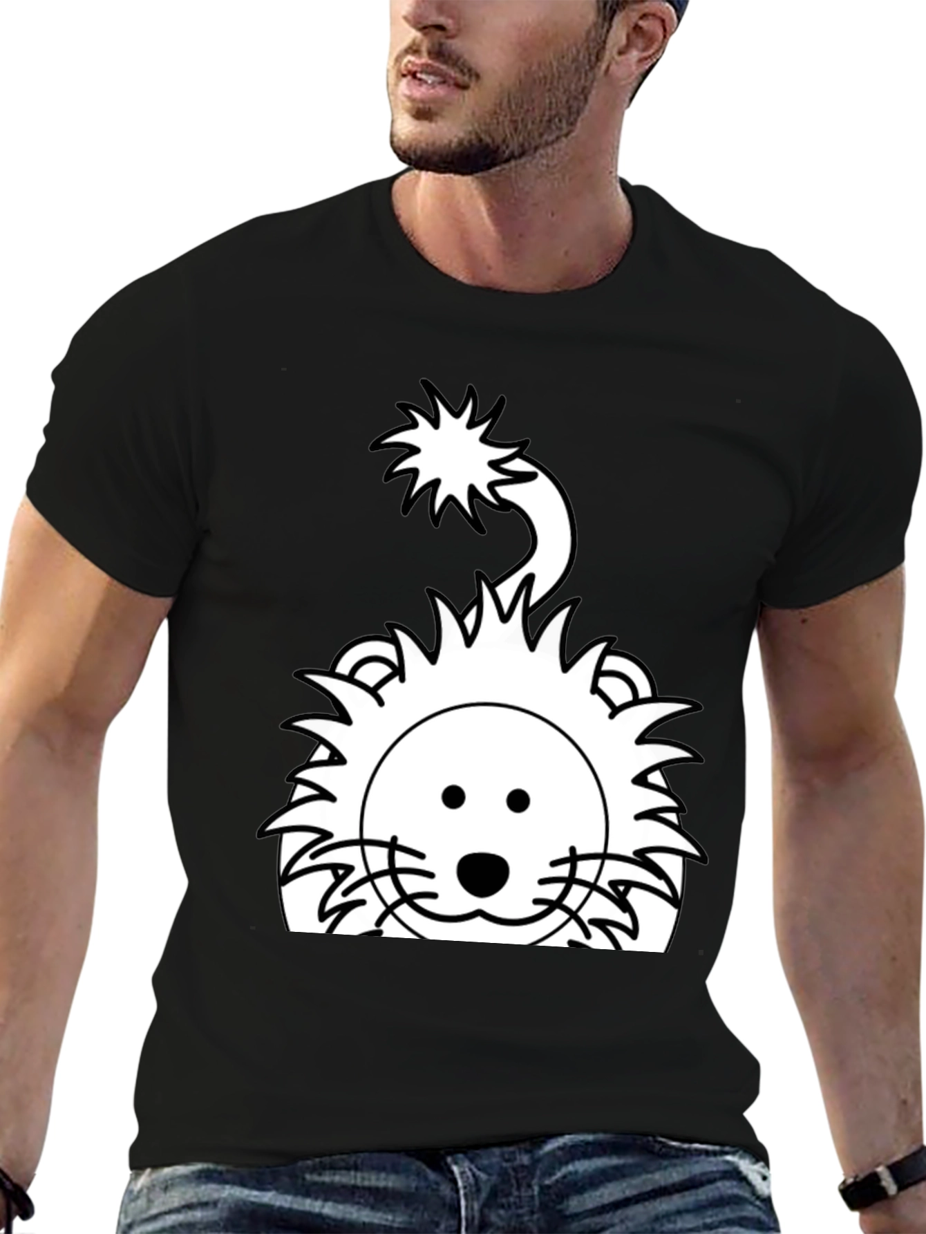 Black Cartoon Lion Graphic Tee - Black view 6