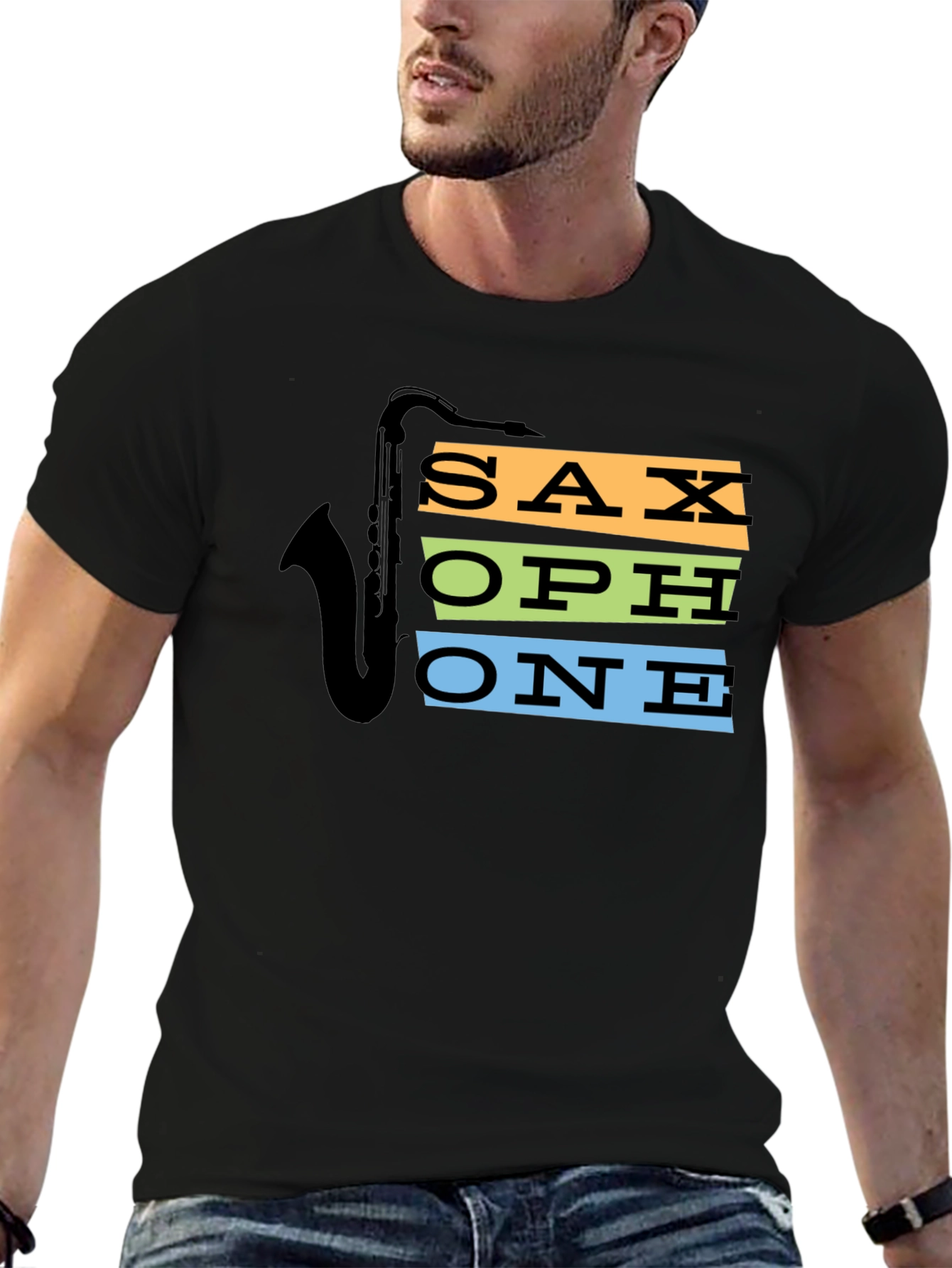 Black Saxophone Graphic Tee - Cool Music Lover Shirt view 6