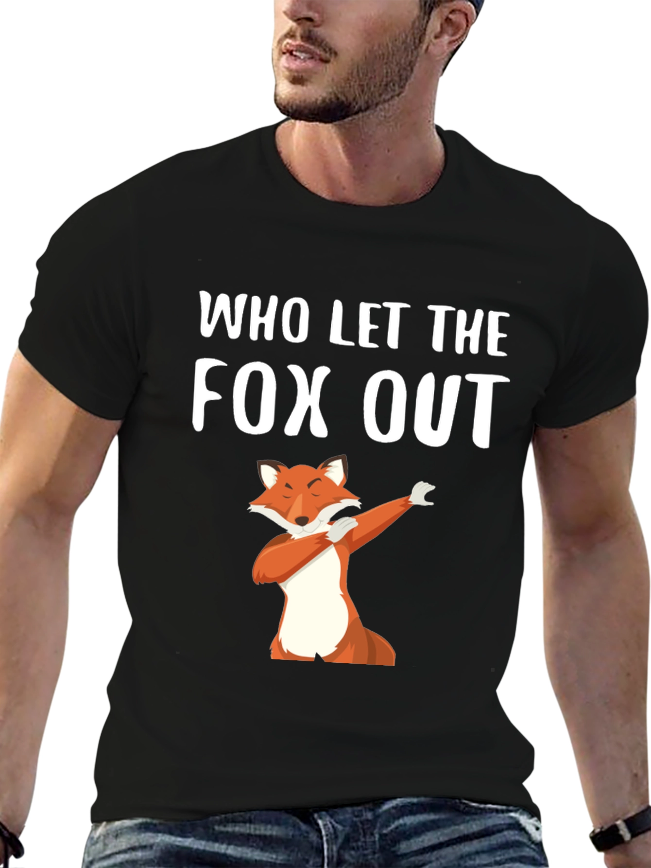 Black Who Let The Fox Out T-Shirt view 6