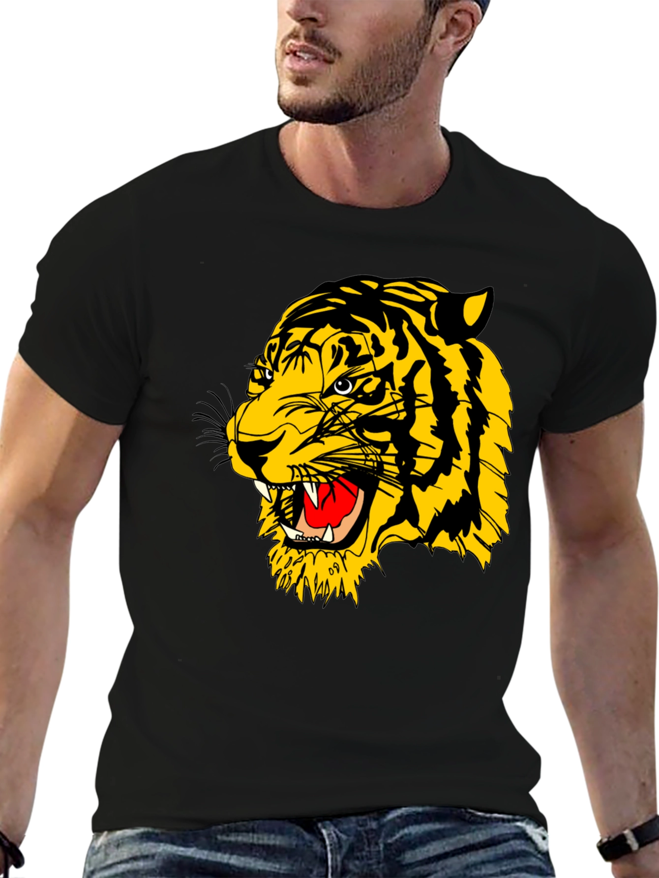 Black Roaring Tiger Graphic Black T-Shirt view 6