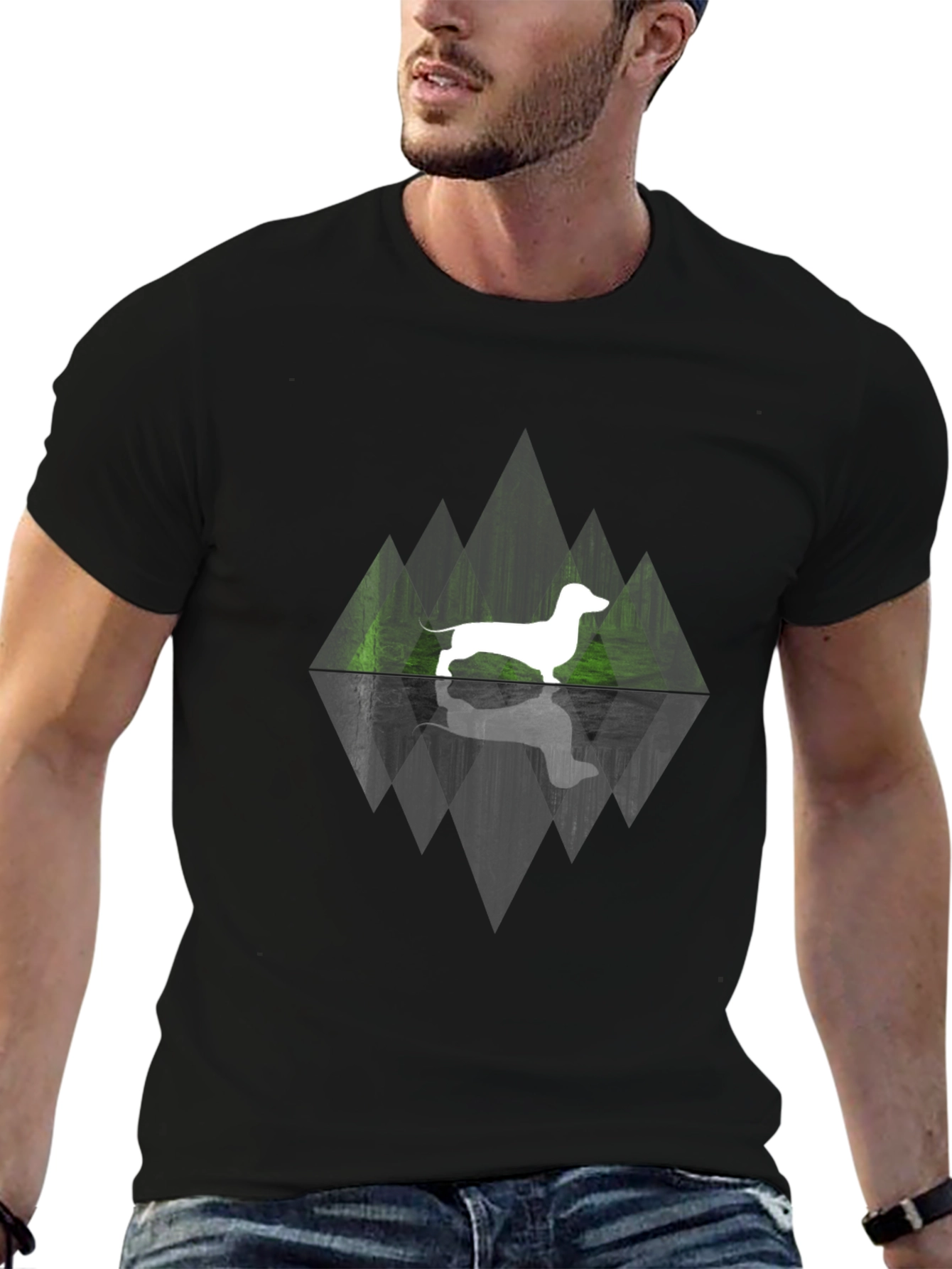 Black Dachshund Reflection Graphic Tee view 6