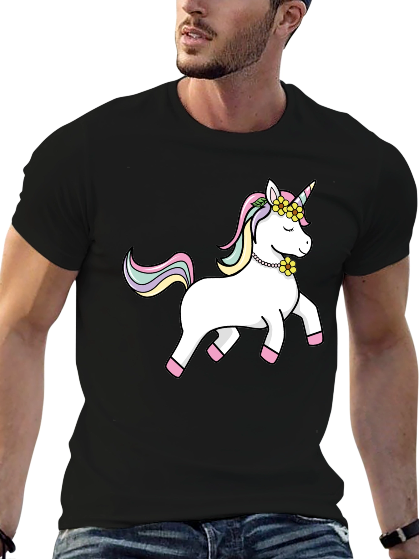 Black Unicorn Graphic Tee - Black Cotton Casual Shirt view 6