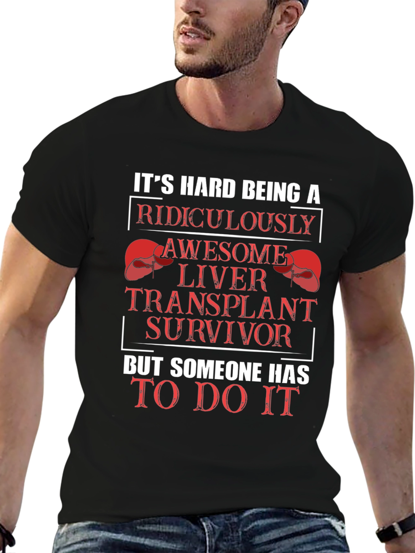 Black Funny Liver Transplant Survivor Graphic T-Shirt view 6