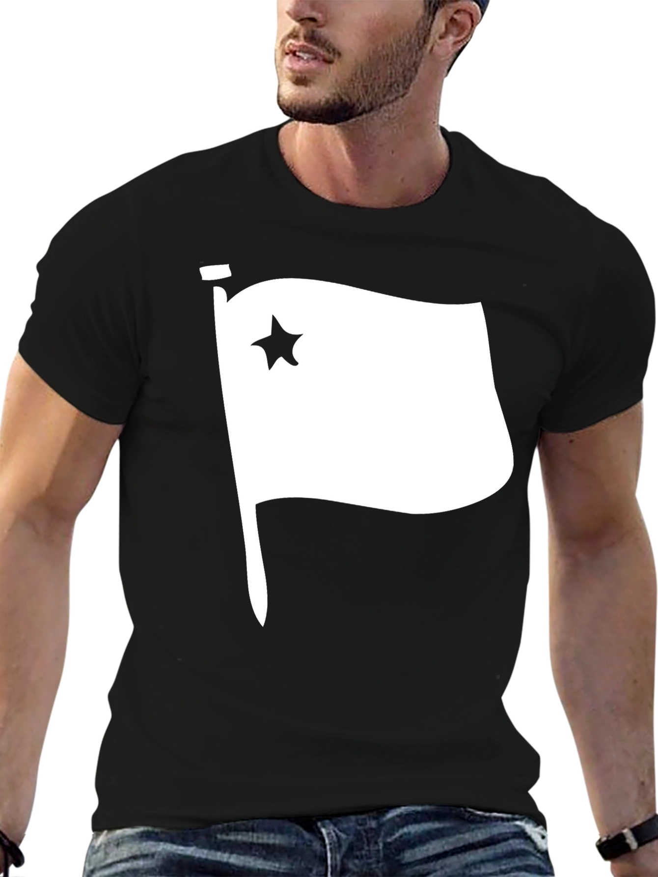Black Star Flag Graphic T-Shirt - Black Cotton Tee view 6
