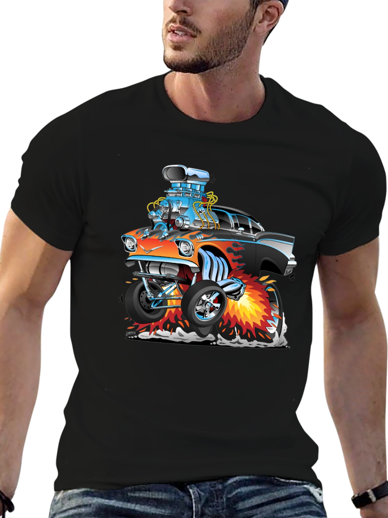 Black Cartoon Hot Rod T-Shirt - Black view 6
