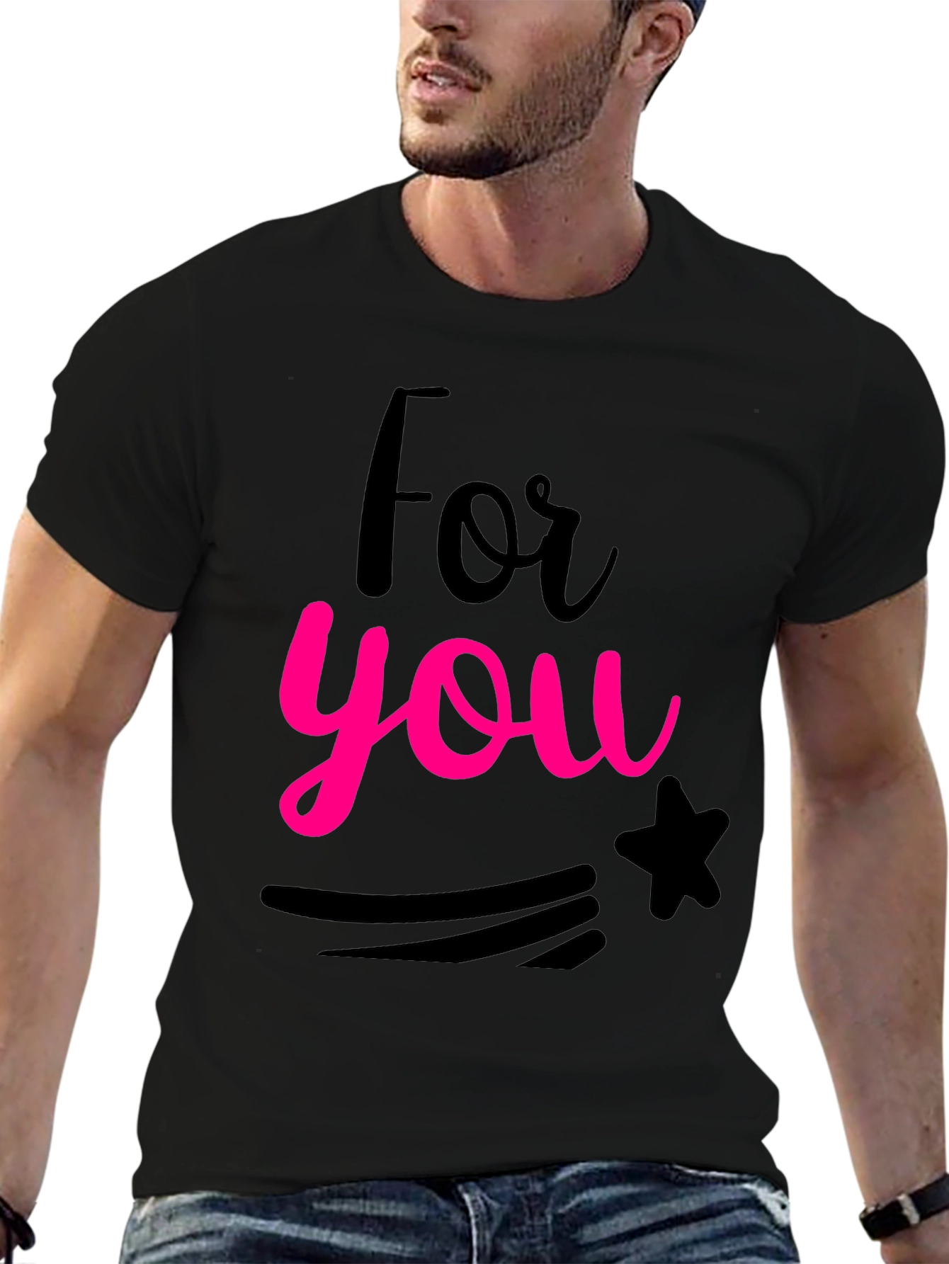 Black For You Graphic Print Black Crew Neck T-Shirt view 6
