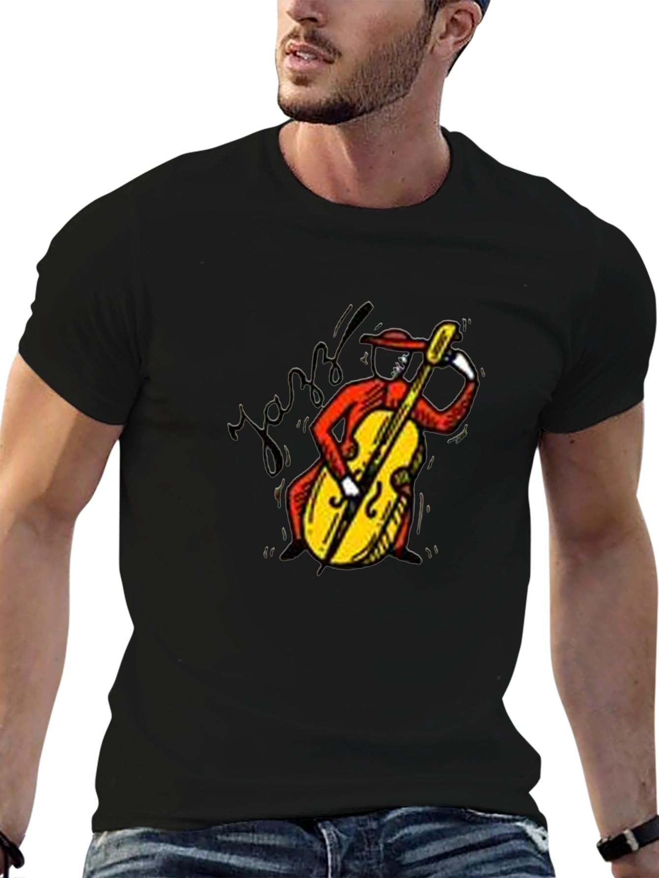 Black Jazz Bassist Graphic Tee - Classic Style view 6