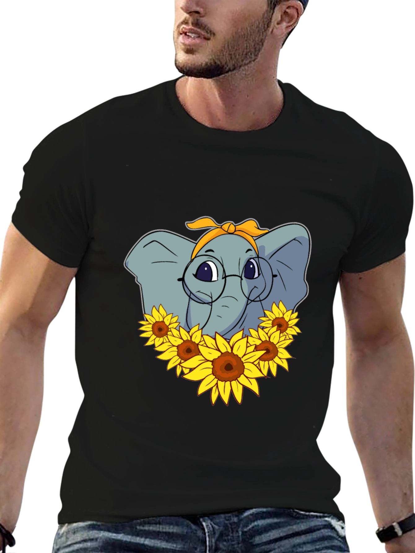 Black Elephant Sunflower T-Shirt - Stylish Graphic Tee view 6