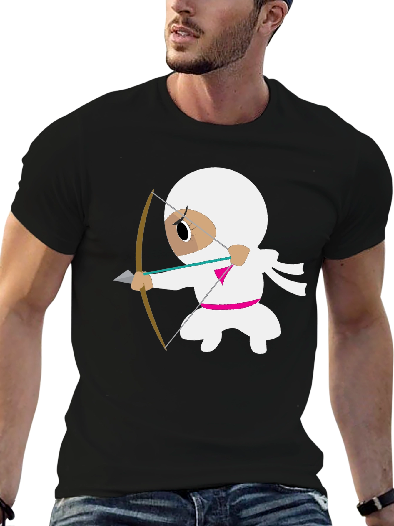 Black Ninja Archer Graphic Tee - Black Cotton T-Shirt view 6