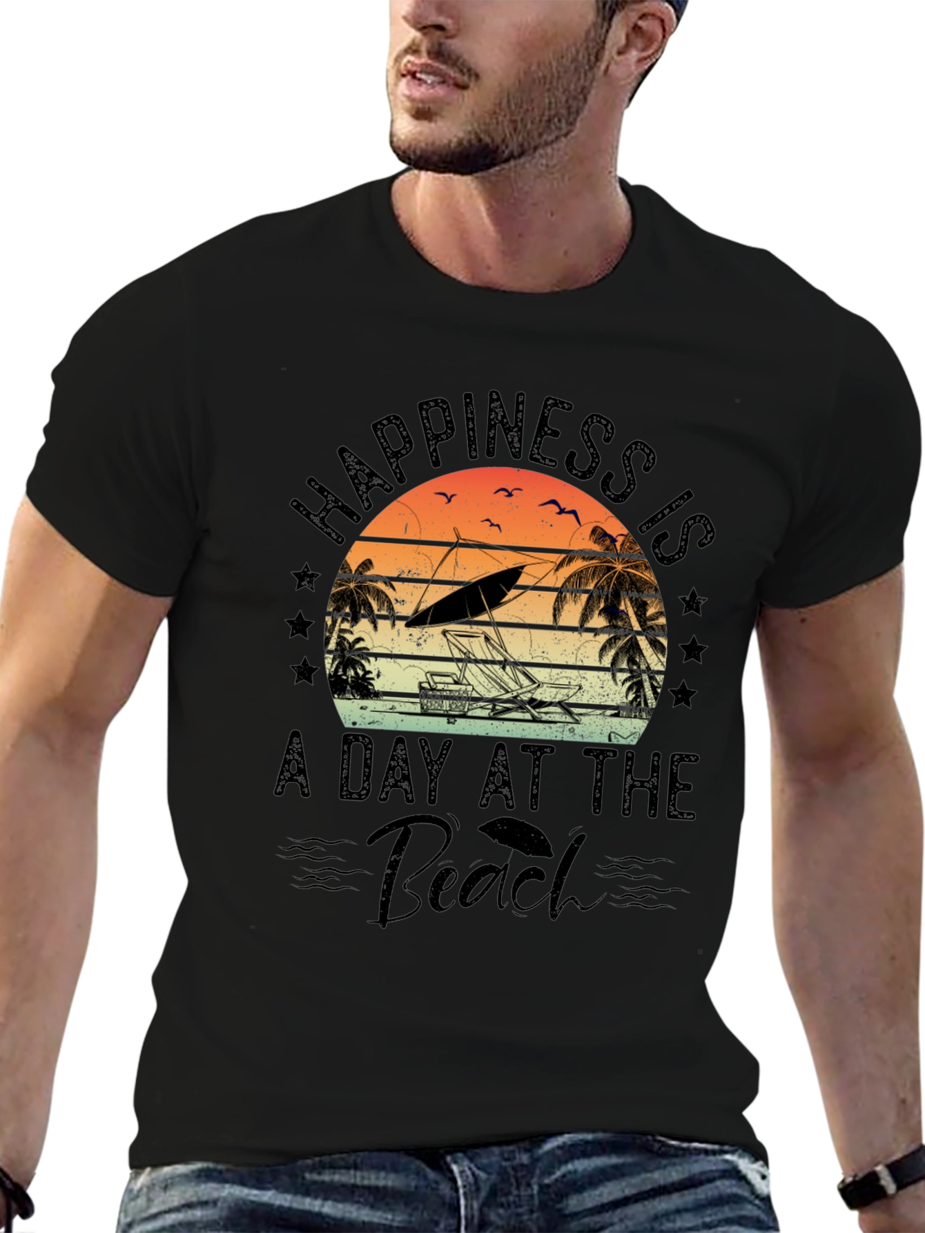 Black Happiness Is A Day At The Beach T-Shirt view 6