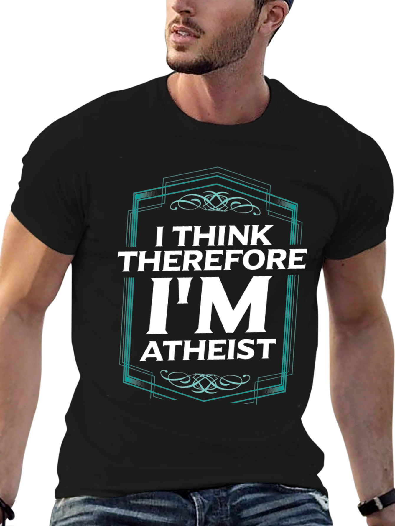 Black I Think Therefore I'm Atheist Graphic T-Shirt view 6