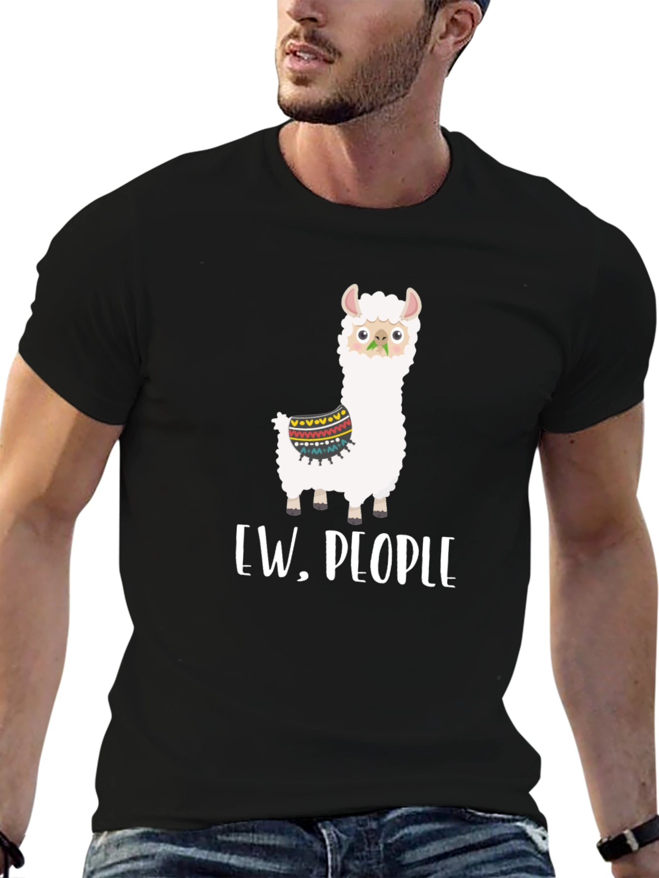 Black Ew, People Llama Graphic Tee - Quirky Comfort view 6