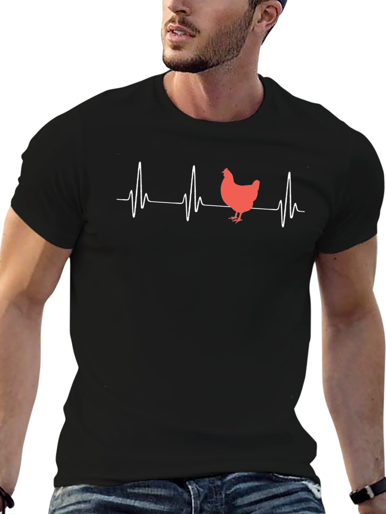 Black Chicken Heartbeat T-Shirt - Funny Animal Lover Tee view 6