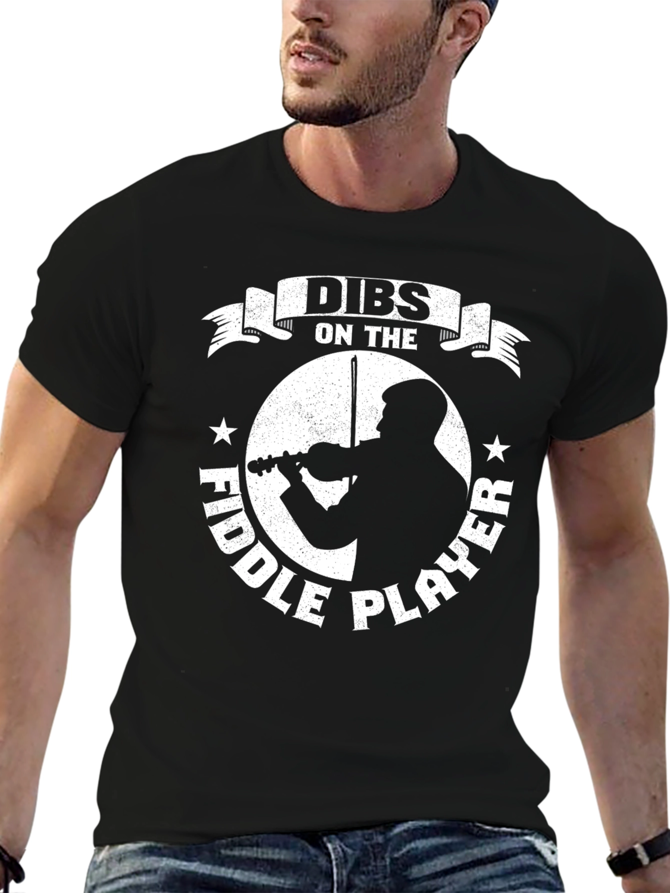 Black Dibs on the Fiddle Player Black T-Shirt view 6