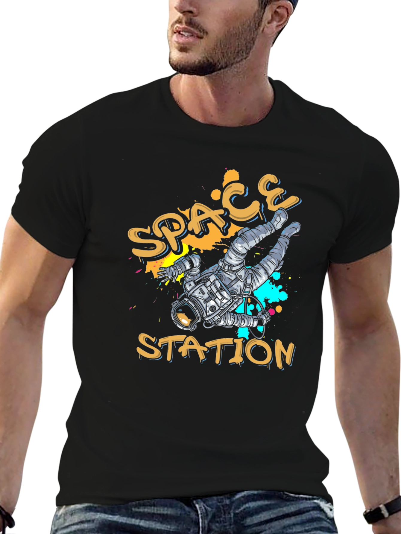 Black Space Station Graphic T-Shirt view 6