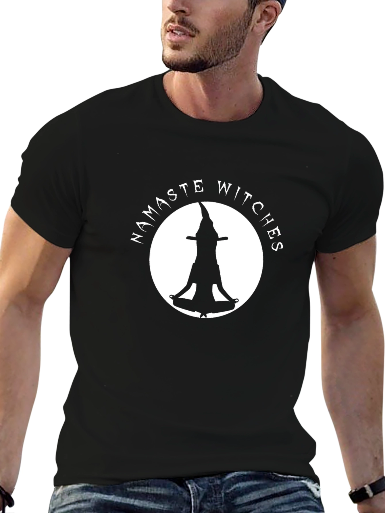 Black Namaste Witches Black T-Shirt - Meditating Witch view 6
