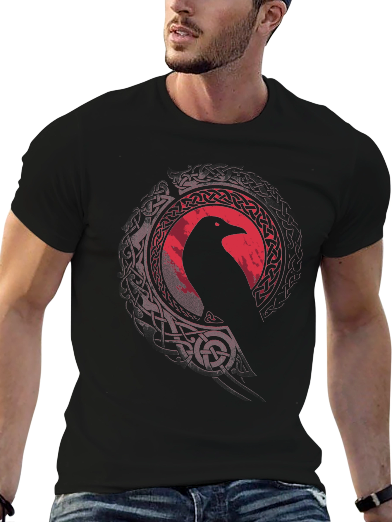 Black Raven Celtic Knot T-Shirt - Men's Black Tee view 6