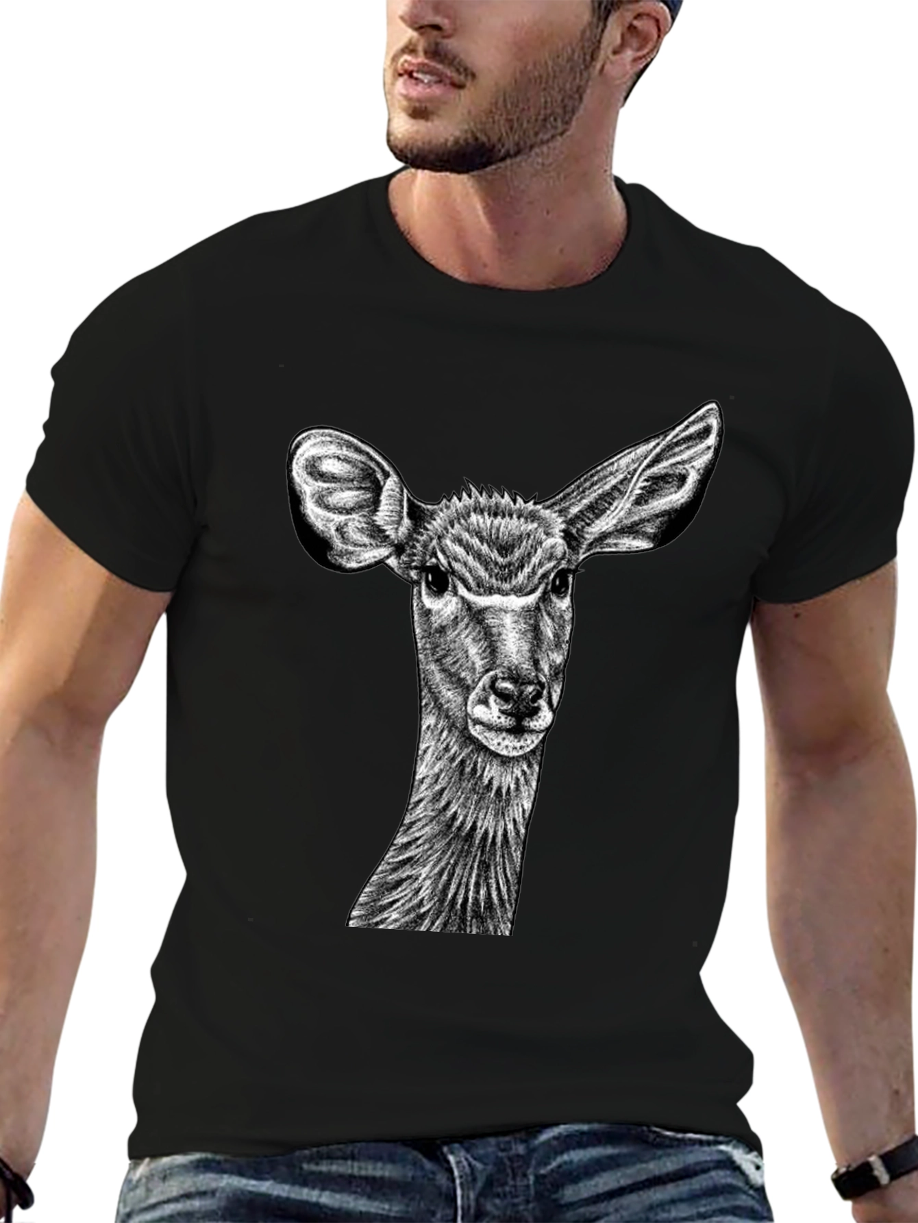 Black Deer Graphic Tee - Unique Animal Print Shirt view 6