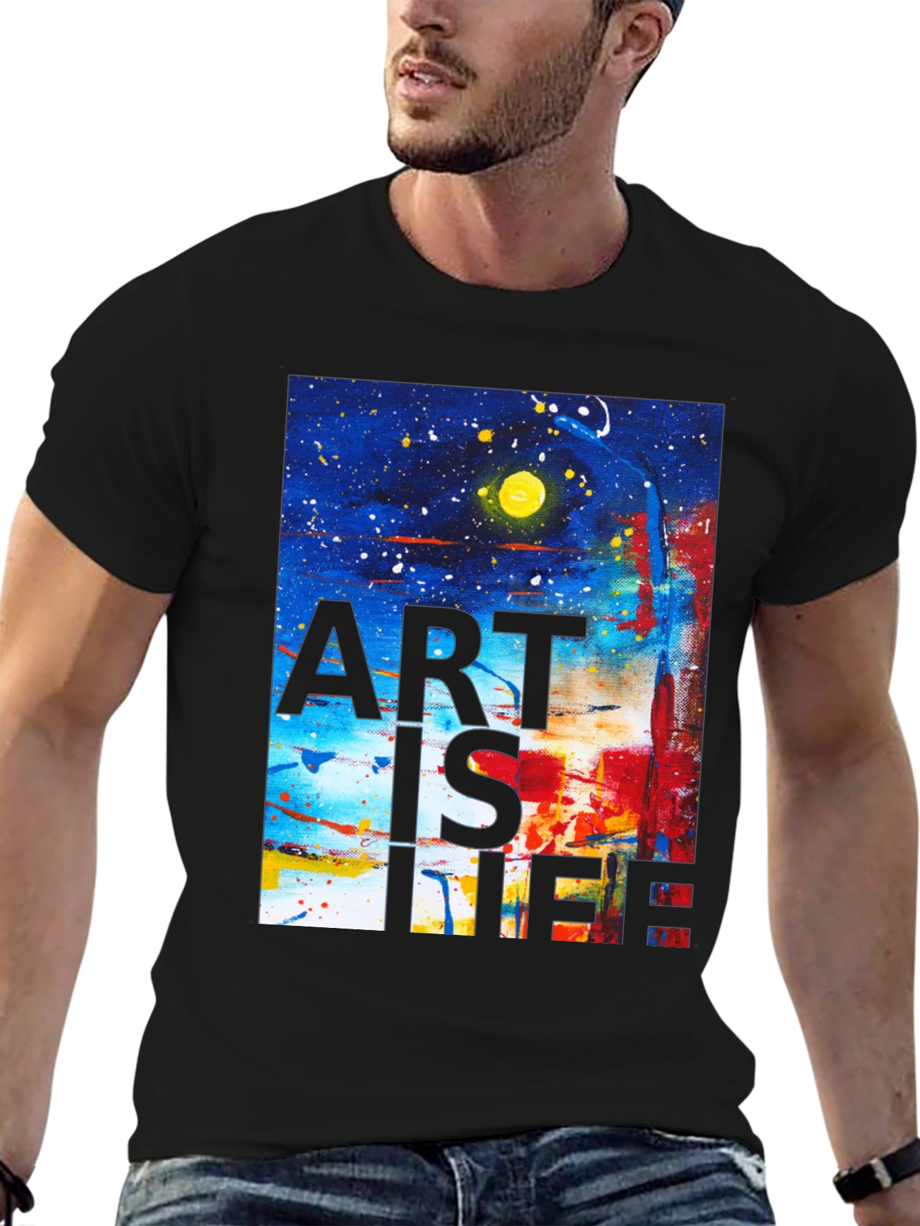 Black Abstract Art is Life Graphic Tee view 6