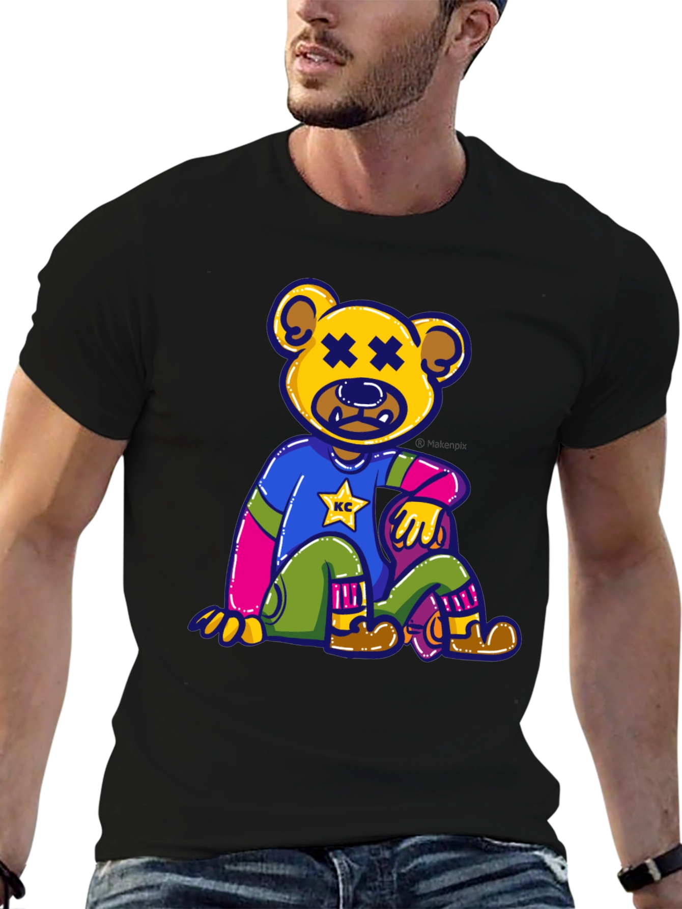 Black Novelty Bear Graphic Tee - Comfortable Cotton Blend view 6