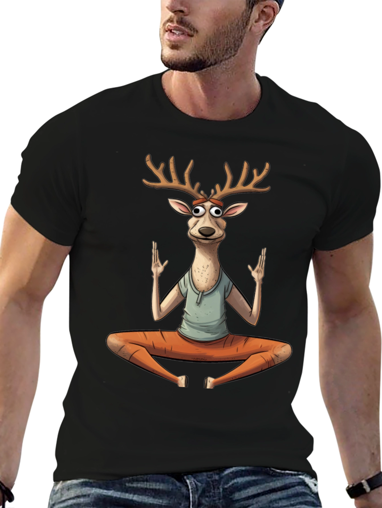 Black Yoga Deer Graphic T-Shirt view 6