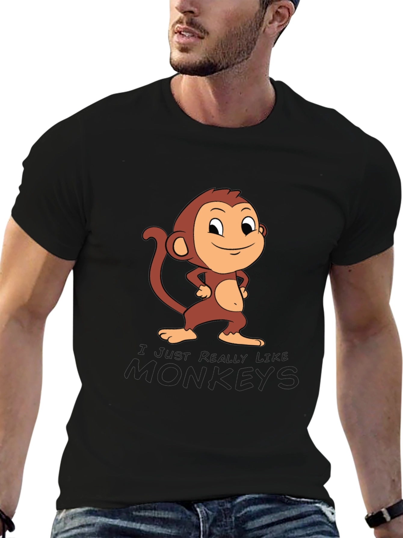 Black Monkey Cartoon Graphic Black Tee view 6
