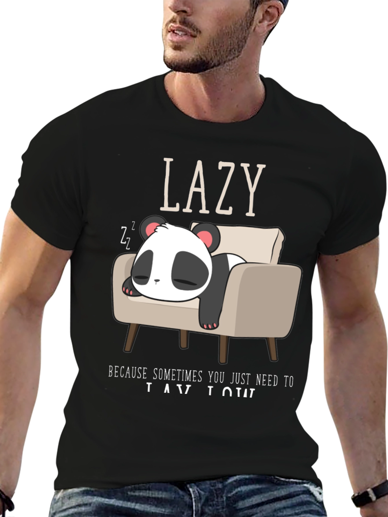 Black Lazy Panda Graphic Tee - Relaxed Fit, Soft Cotton view 6