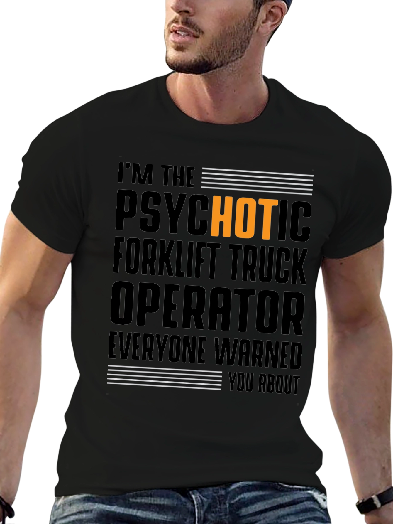 Black Psychotic Forklift Truck Operator Graphic T-Shirt view 6