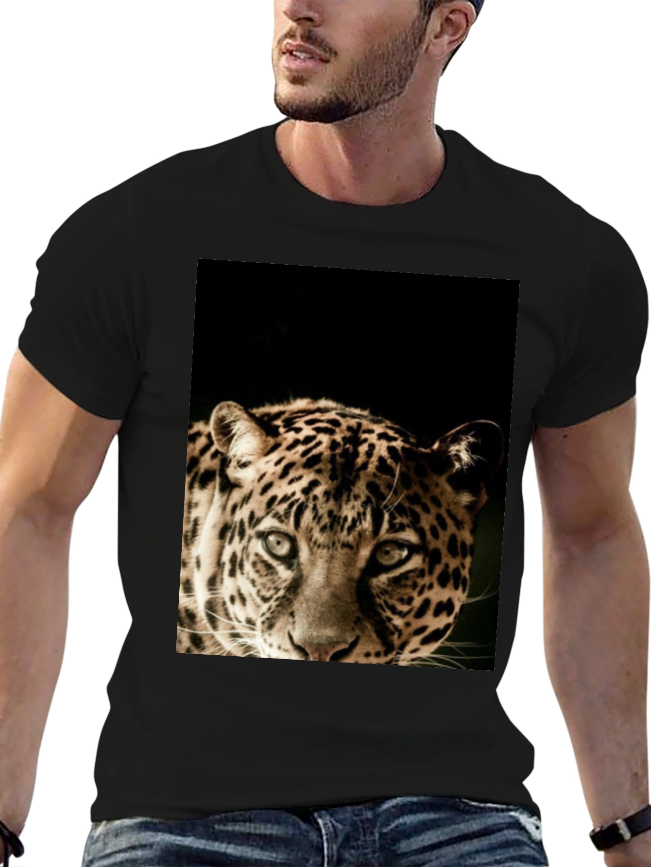 Black Leopard Graphic Print Black T-Shirt view 6