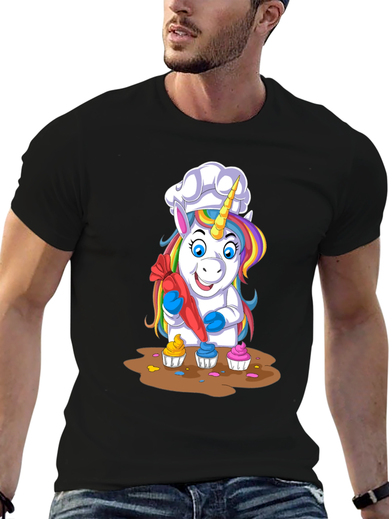 Black Unicorn Chef Cupcake T-Shirt view 6