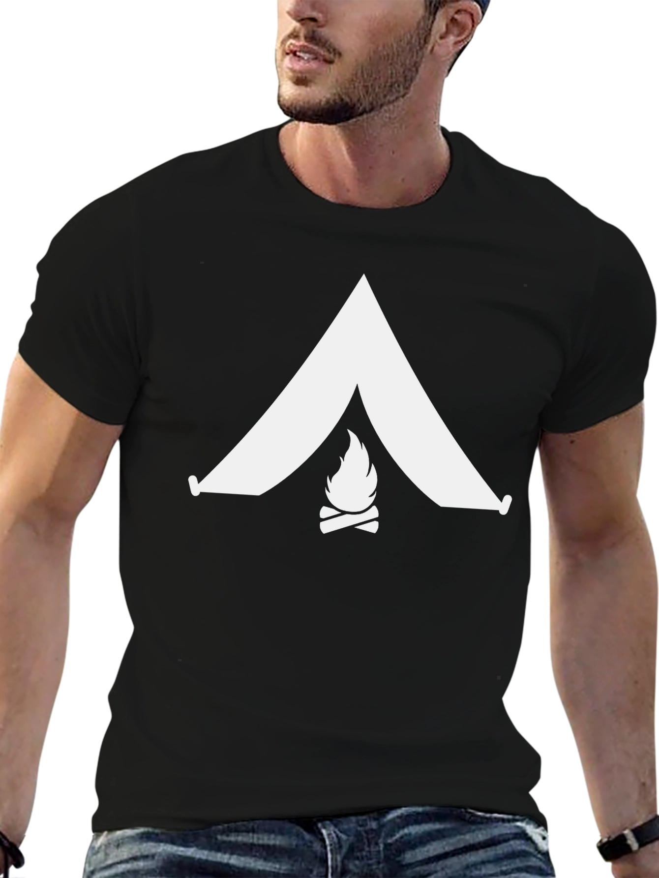 Black Camping Adventure Tee - Tent & Campfire Design view 6