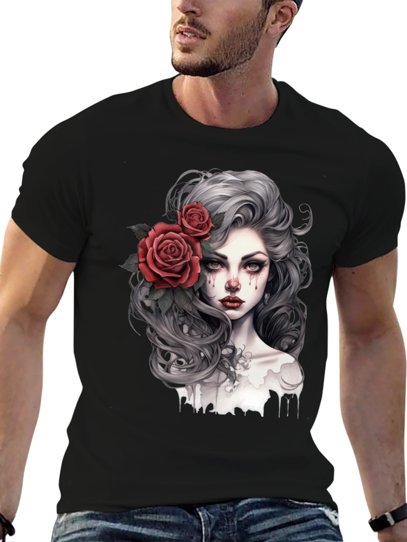 Black Gothic Rose Woman Graphic Print Black Tee view 6