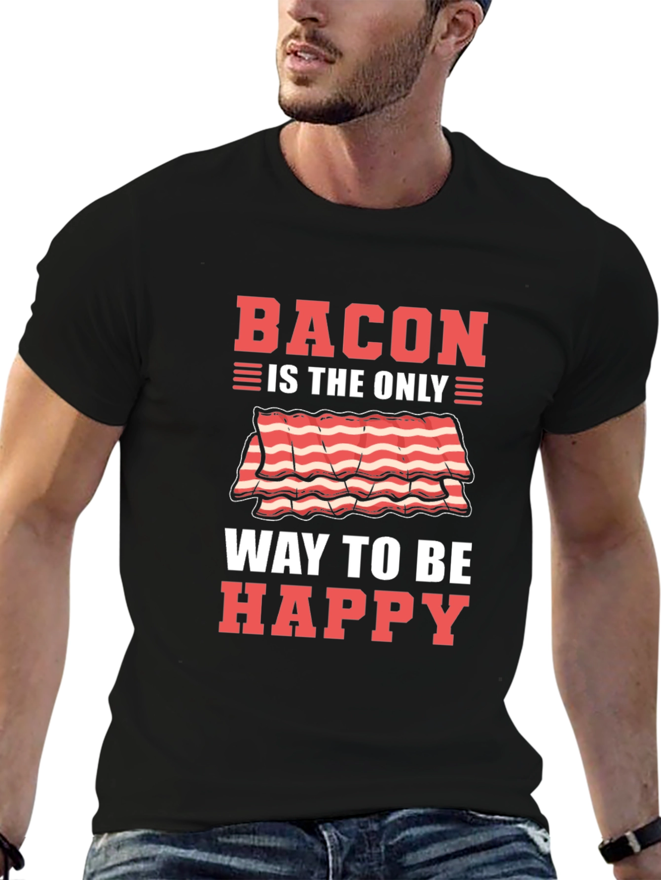 Black Bacon is the Only Way to Be Happy T-Shirt view 6