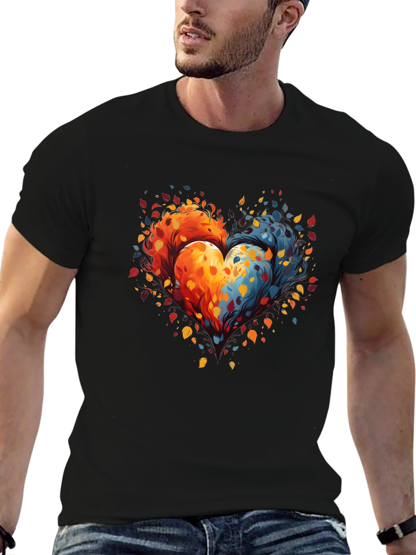 Black Nature Heart Graphic Tee - Trendy Unisex T-Shirt view 6