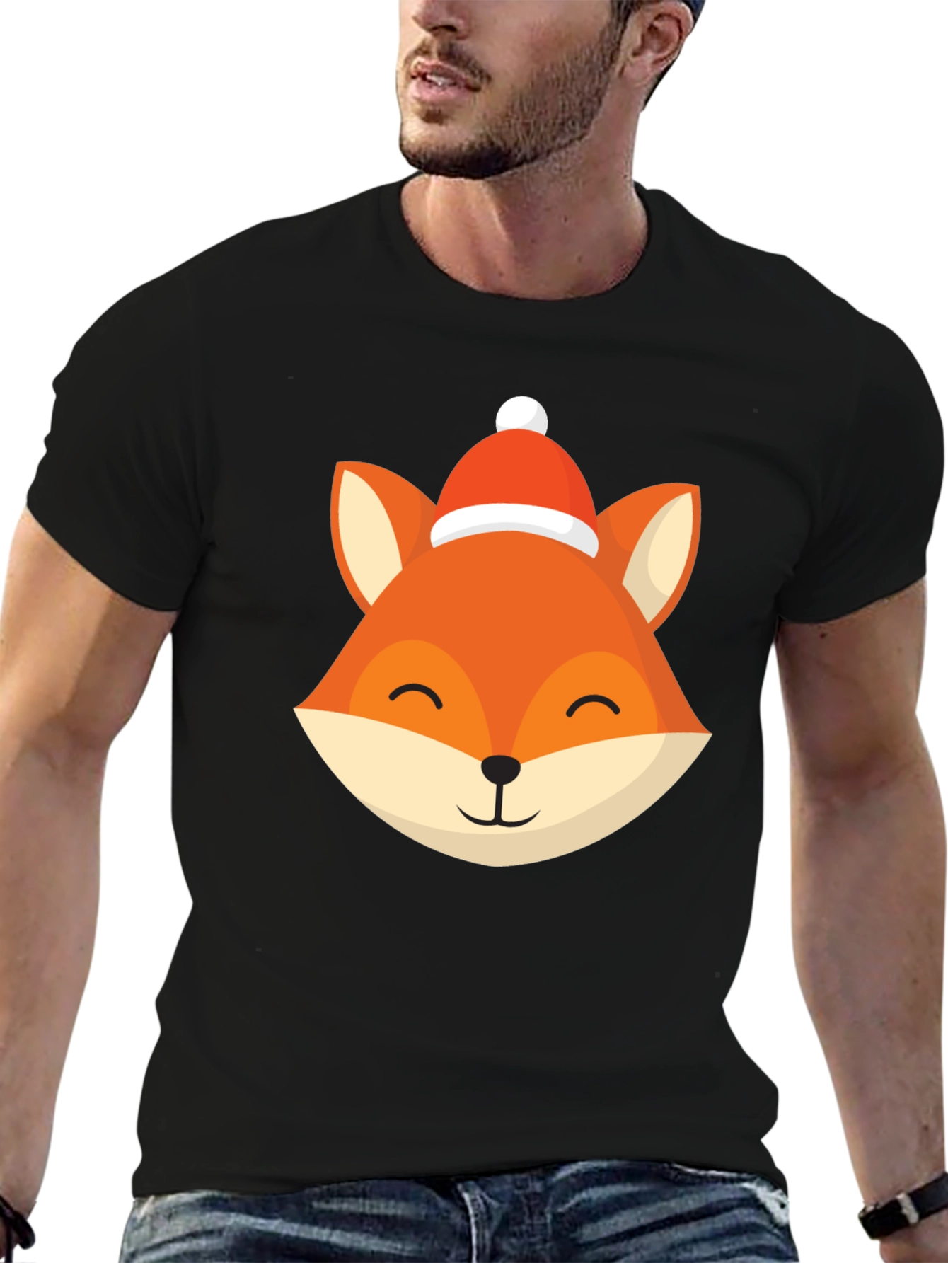 Black Festive Fox Graphic Tee - Holiday Style view 6