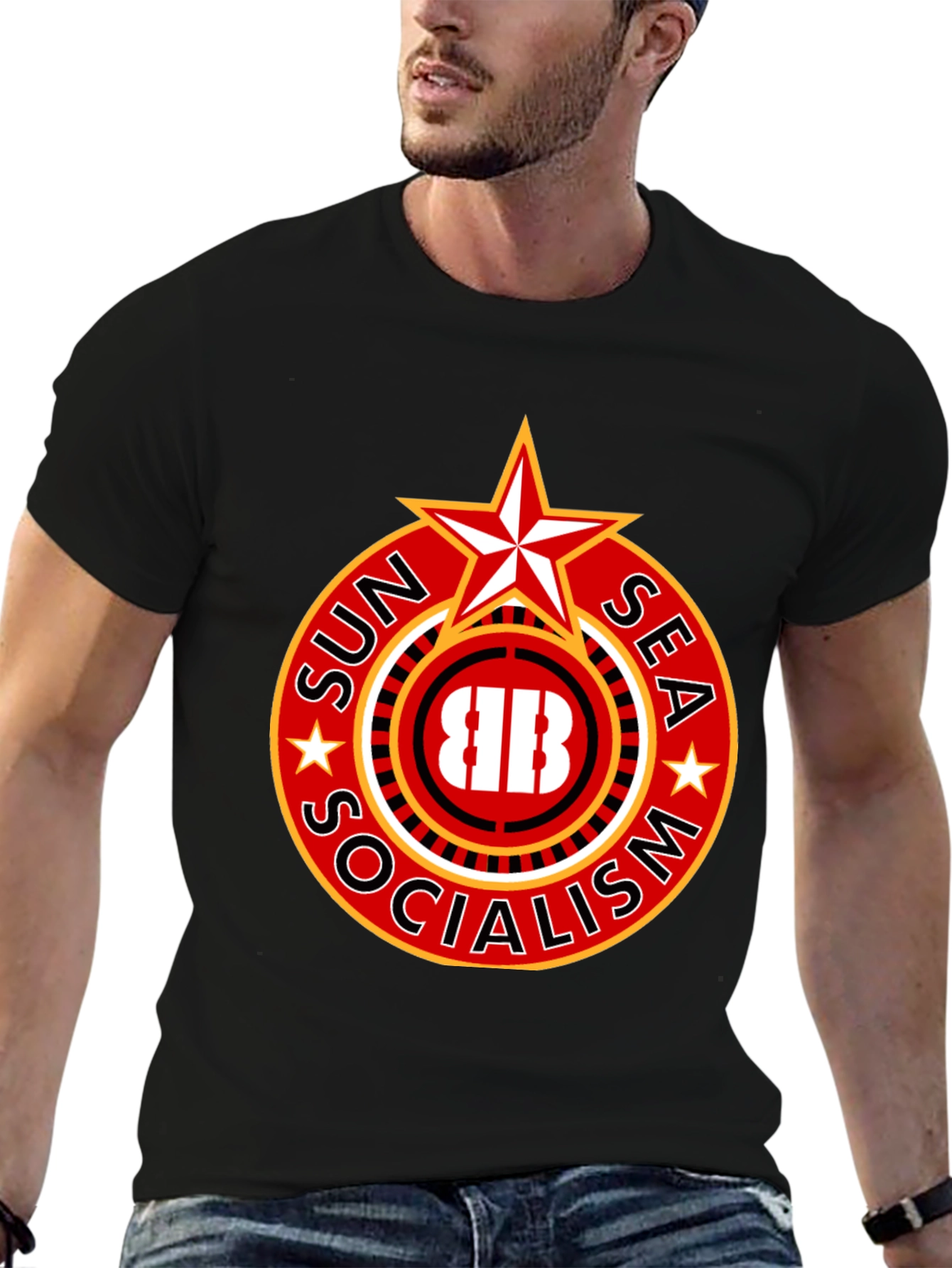 Black Sun Sea Socialism T-Shirt - Bold Graphic Tee view 6