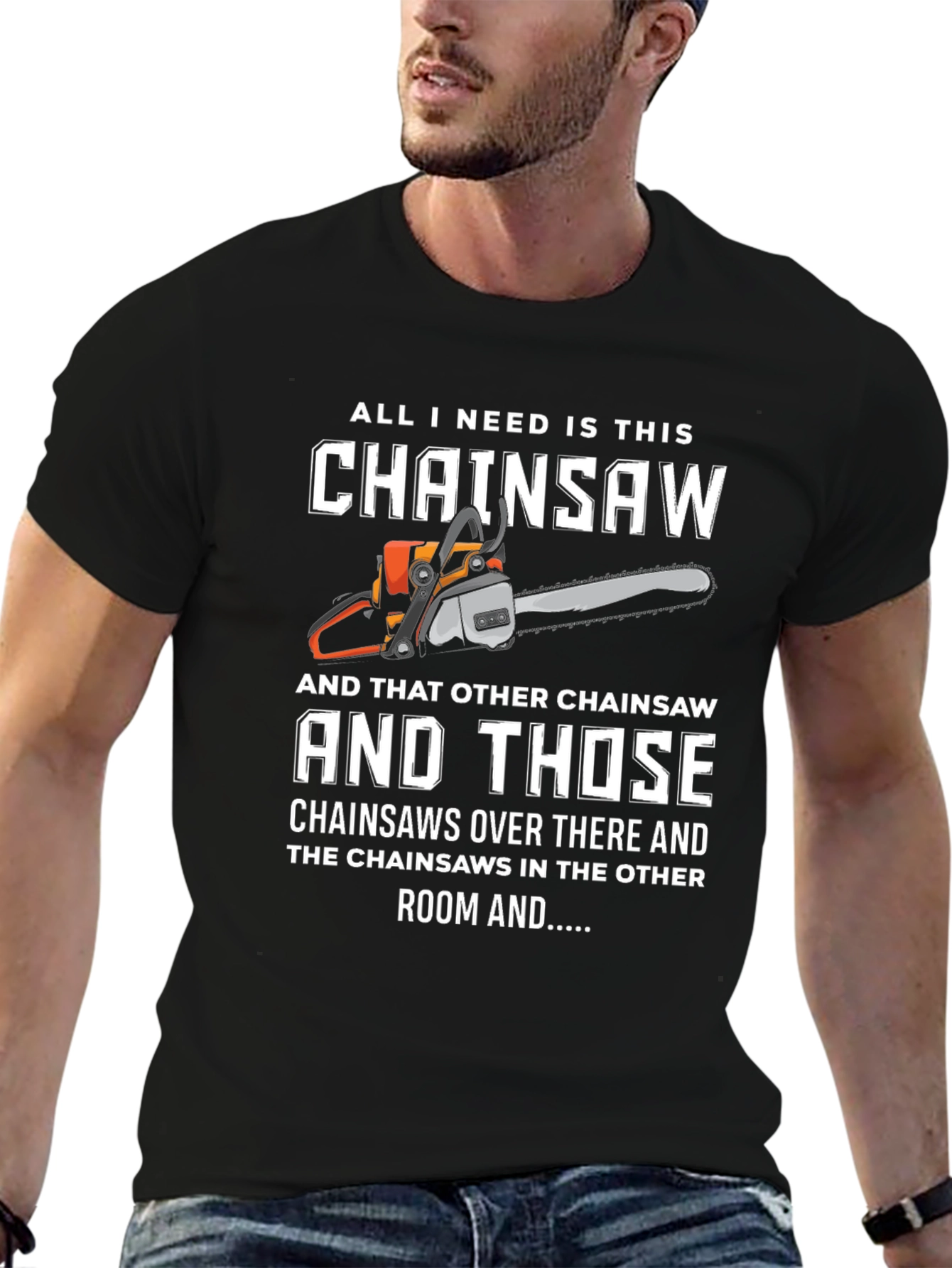 Black Funny Chainsaw T-Shirt view 6
