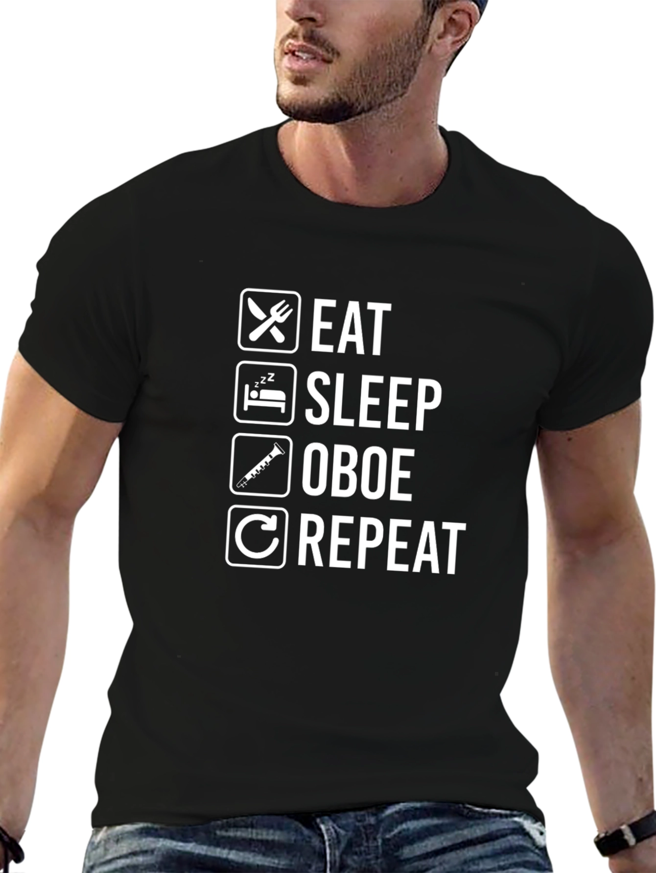 Black Eat Sleep Oboe Repeat T-Shirt - Musician Gift view 6