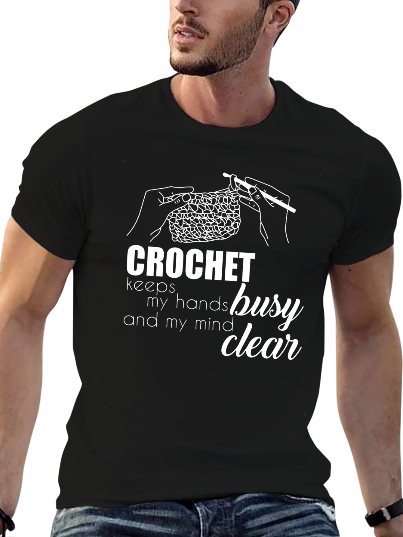 Black Crochet Keeps My Hands Busy Graphic Tee - Black view 6