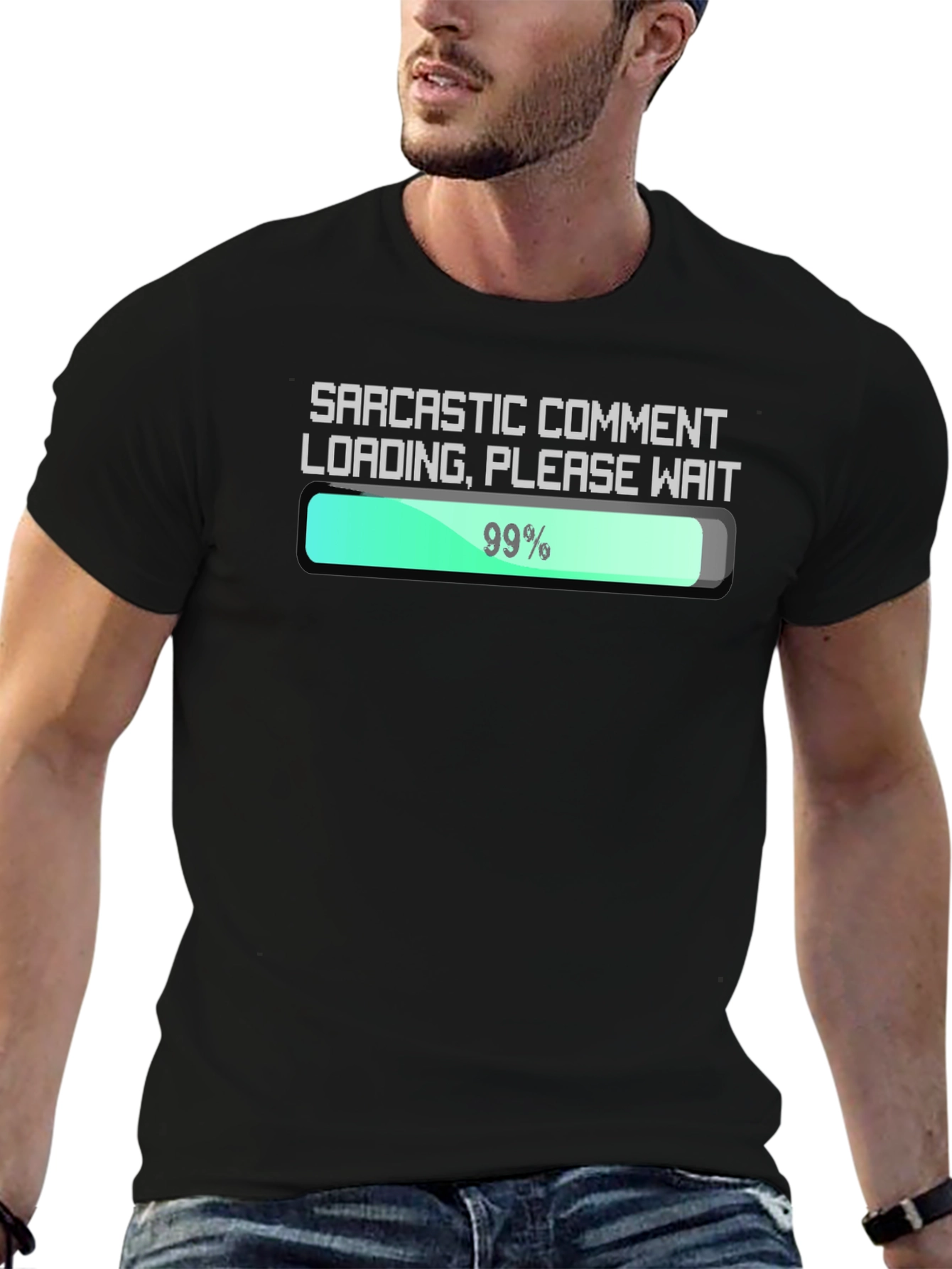 Black Sarcastic Comment Loading T-Shirt - Funny Graphic Tee view 6
